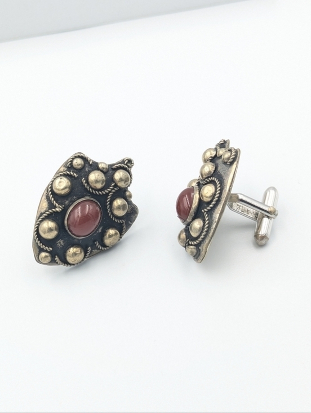 Vintage Swank carnelian stone metalwork cufflinks